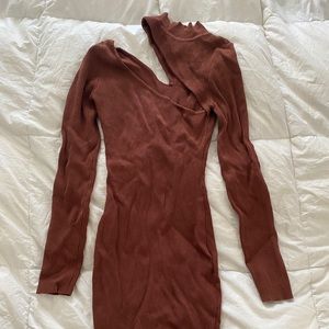 Burnt orange long slim dress long sleeve
